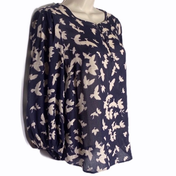 Maeve Anthropologie Ryukyu Bird Print Peasant Top - Picture 2 of 14